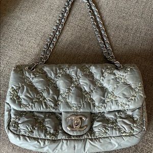 Authentic Chanel Light Olive Nylon Handbag